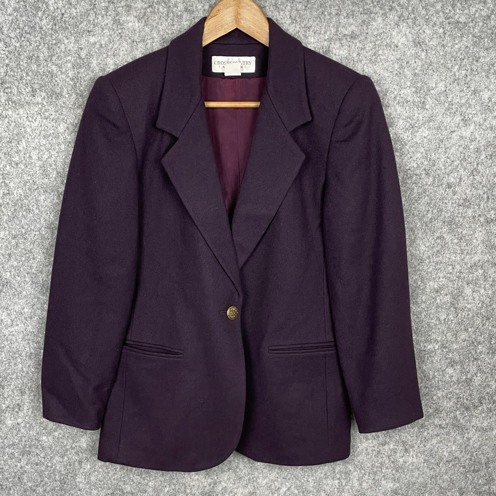Vintage Cross Country Women Eggplant Purple Wool Blazer Jacket 6P Career Classic